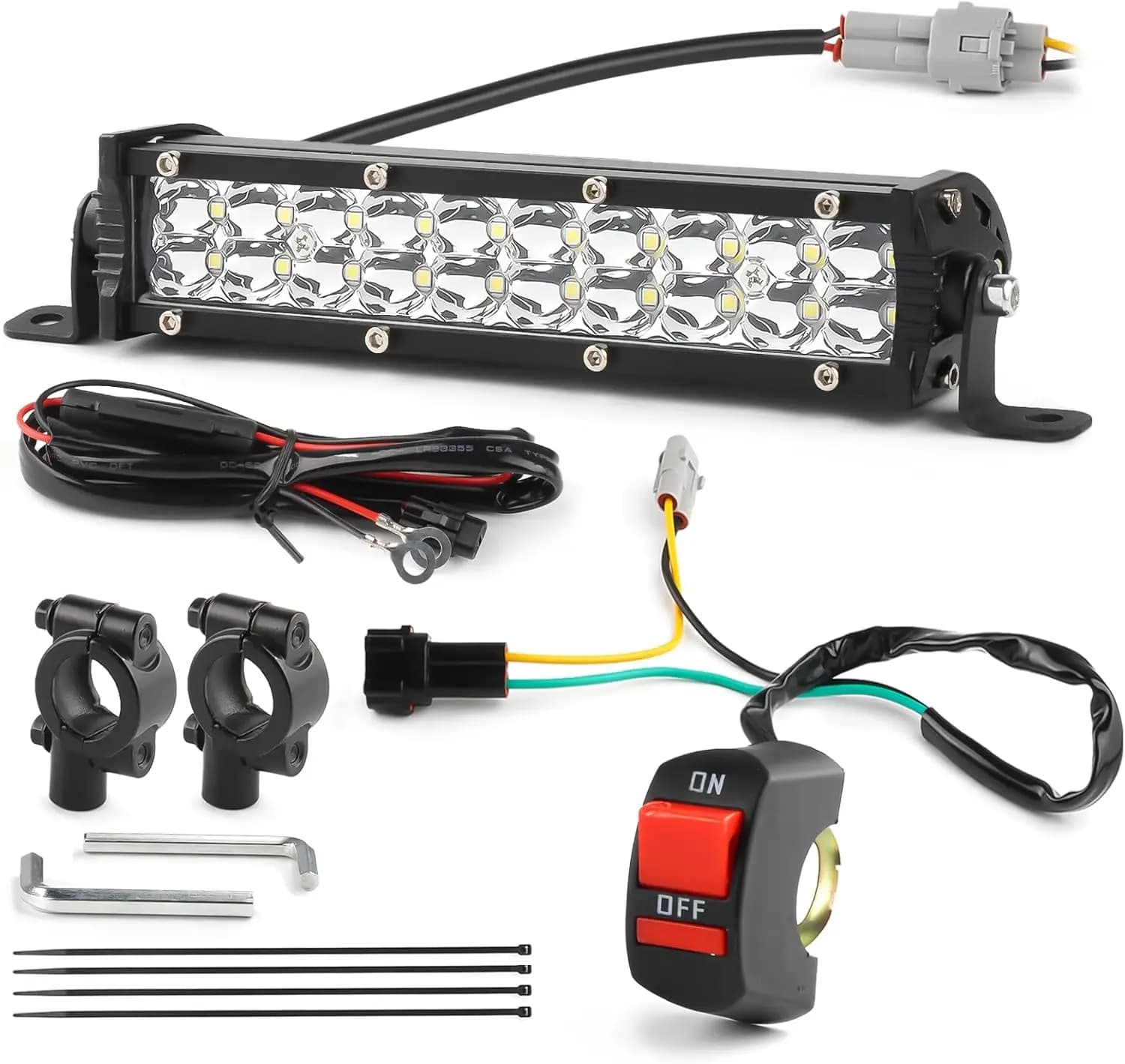 Kit Faro Moto Bianco con Interruttore ON/OFF Universale per Manubri da 7/8" 22mm, per Moto da Cross, Plug and Play