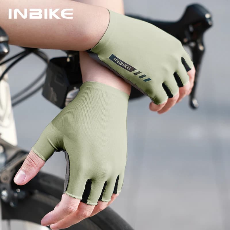 INBIKE New Cycling Gloves Reflective Strips Breathable Mesh Cycling Gloves on Road MTB Palm padded for riding bikes Shock absorption