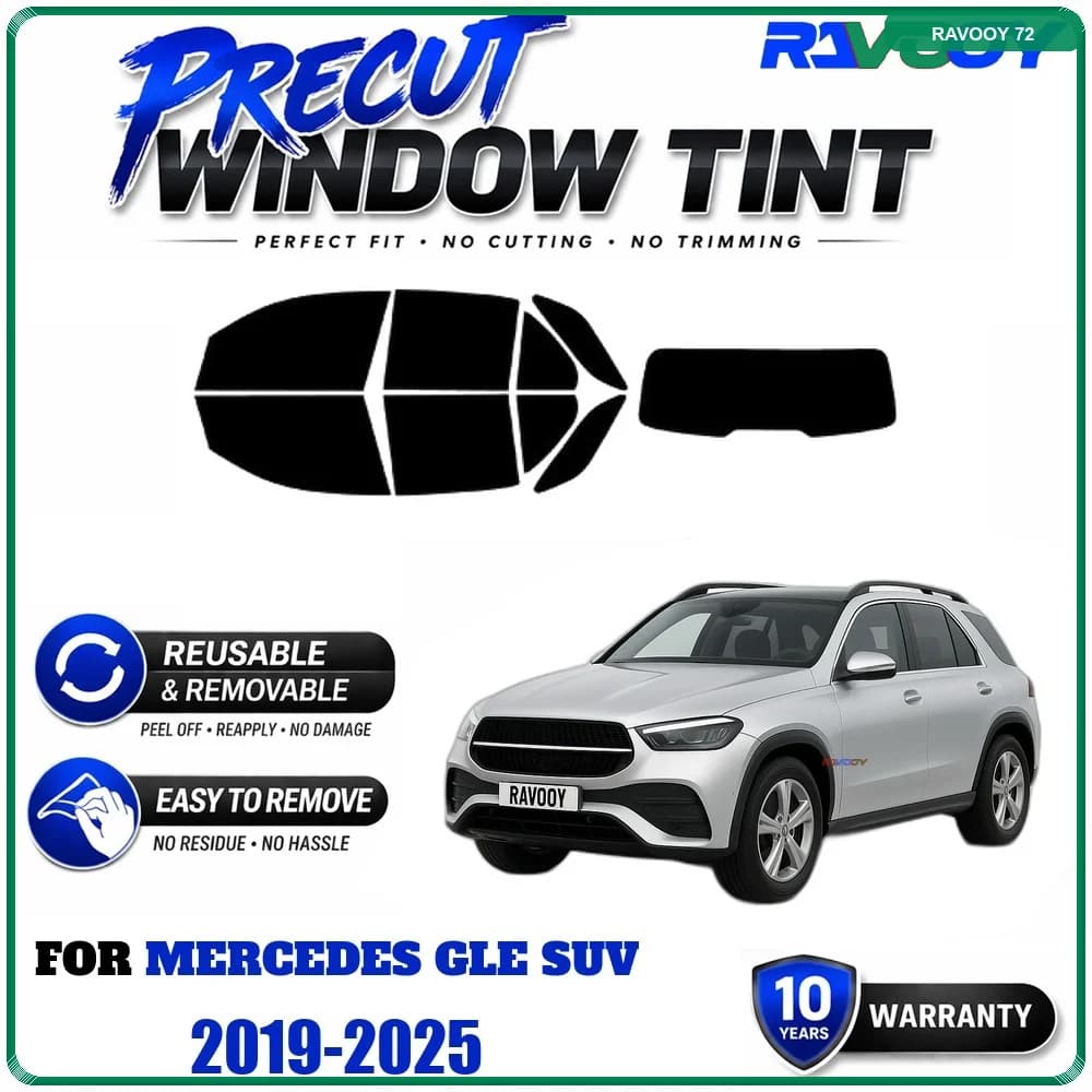 RAVOOY Precut Window Tint, Reusable Removable EPU Film, Custom Fit for Mercedes GLE SUV 2019-2025, UV Heat Protection