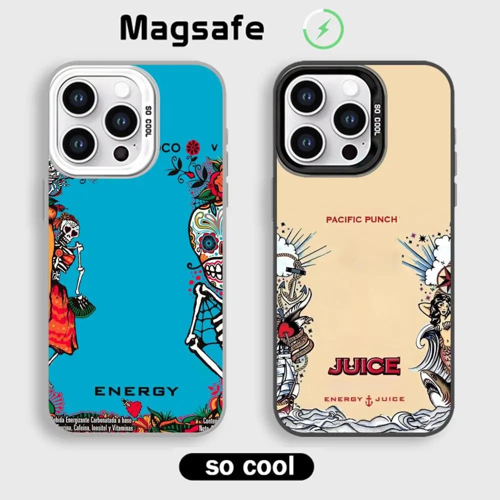 M-mon-sters drink E-energy ins Phone Case White Magnetic IMD Colorful Silver case for iPhone 17 16e 15 14 13 12 11 Pro Max Plus