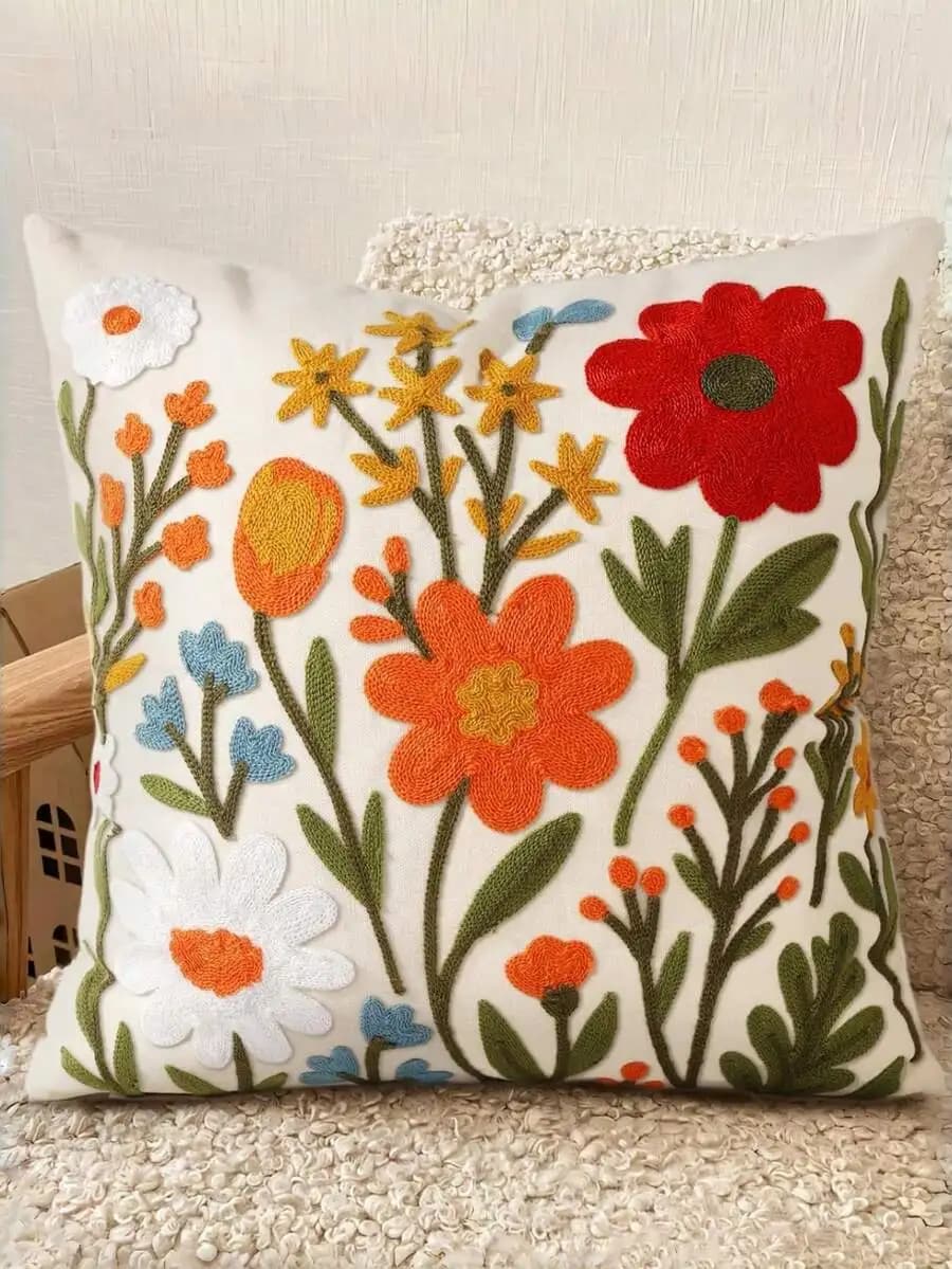 Federa per cuscino ricamata floreale, federa decorativa boho primaverile/estiva con cerniera per soggiorno, divano, letto, estetica D