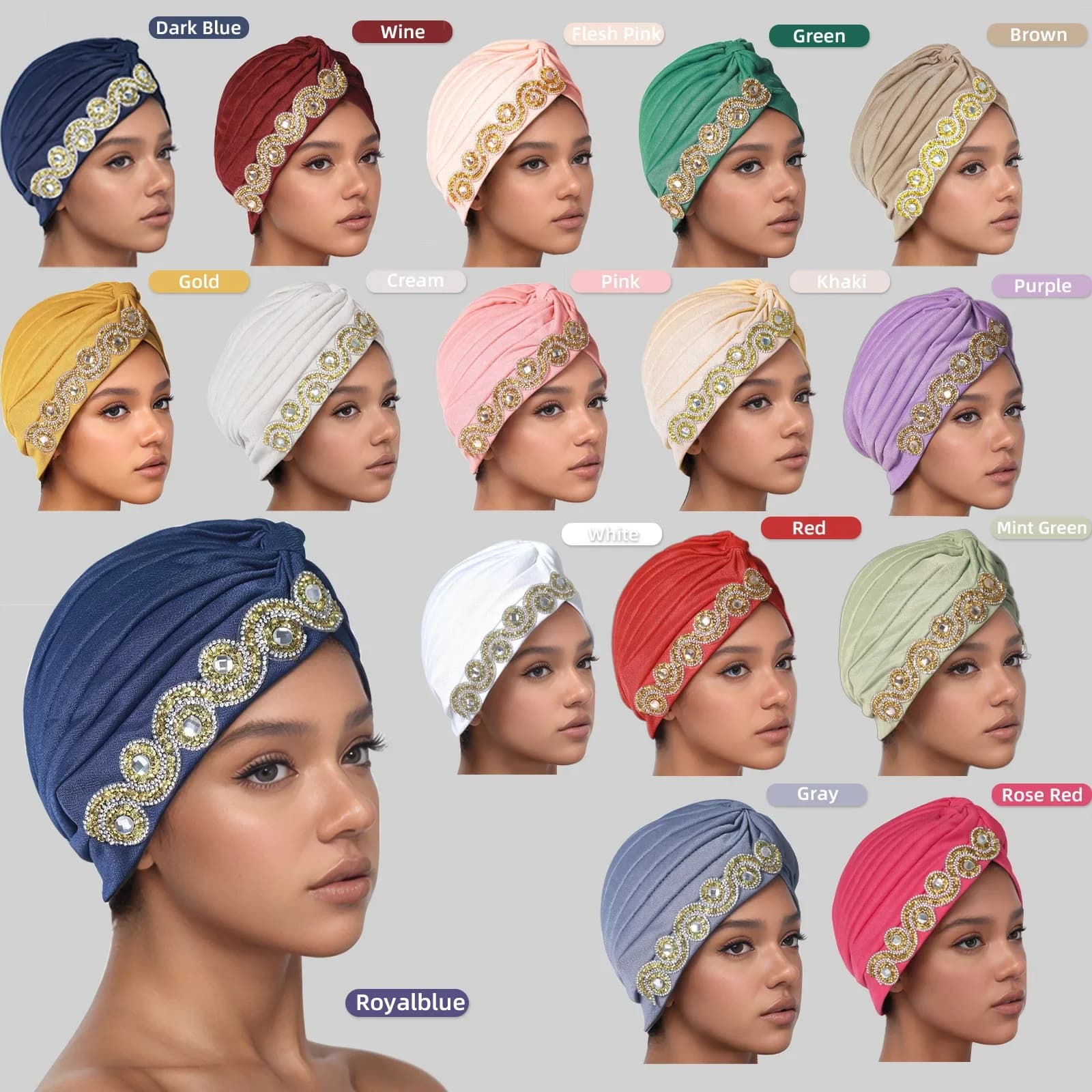 Indian Diamonds Hat Woman Chemo Cap Hijab Hair Loss Hood Fascia African Auto Gele Muslim Cars Wrap head Turbante Mujer