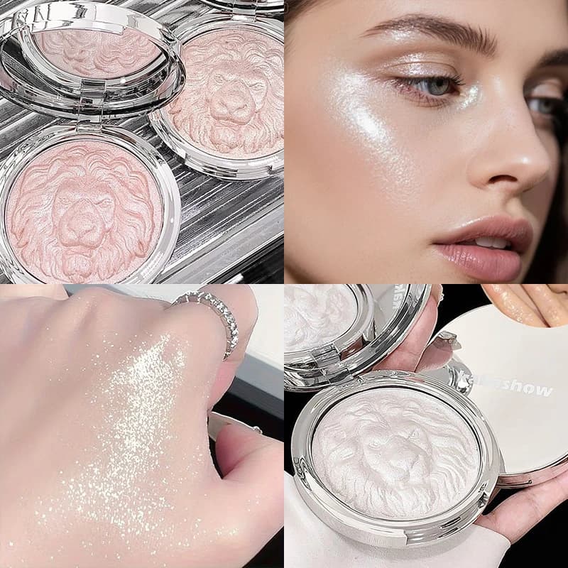 3 Colors Highlighter Powder Makeup Palette, Shimmer Glitter Highlighter Palette High Pigment Face Illuminator Makeup, Ideal Gift