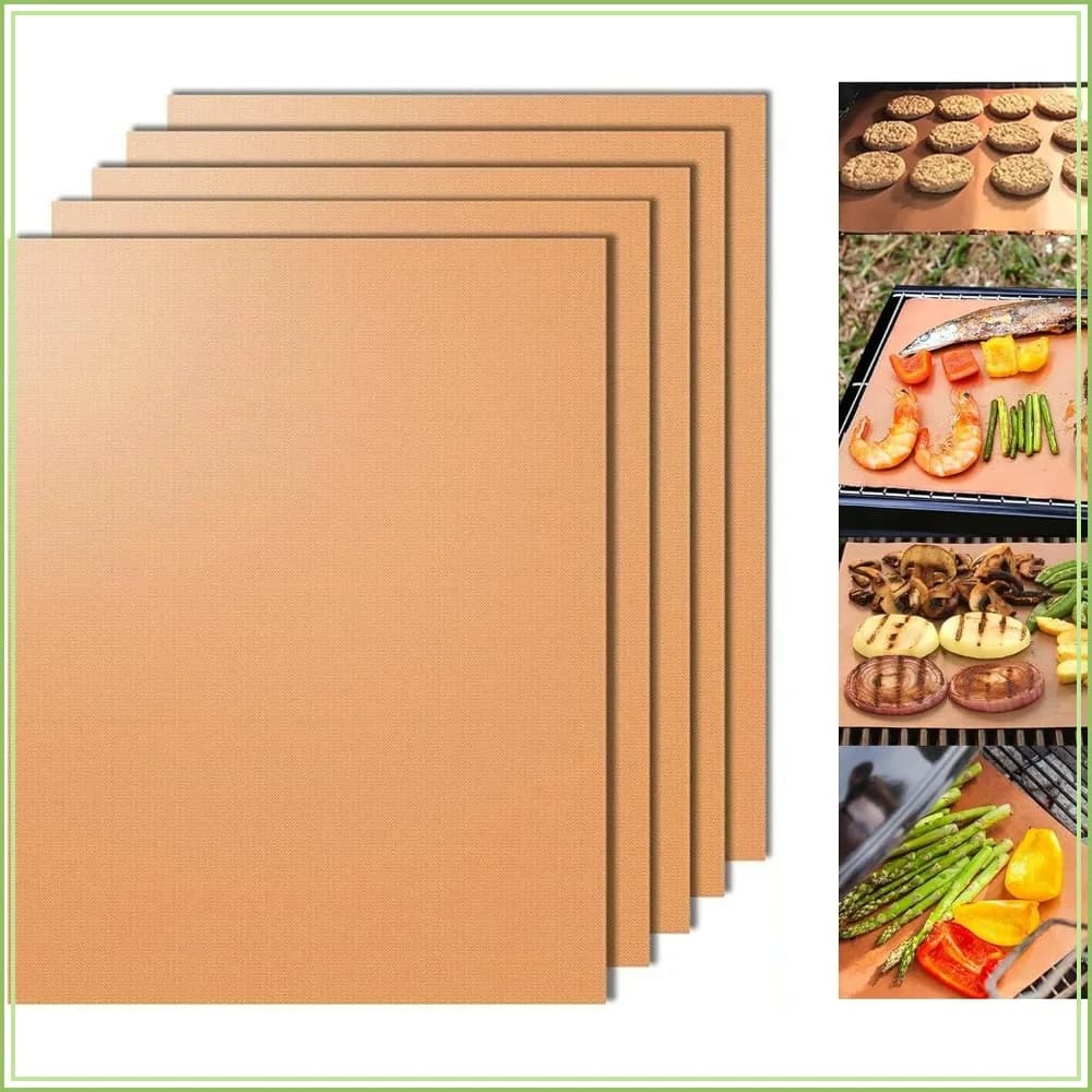 Copper Grill Mats for Outdoor BBQ, Set of 5 Non-Stick Reusable Grilling Sheets, Easy to Clean, for Gas Charcoal Electric Grills