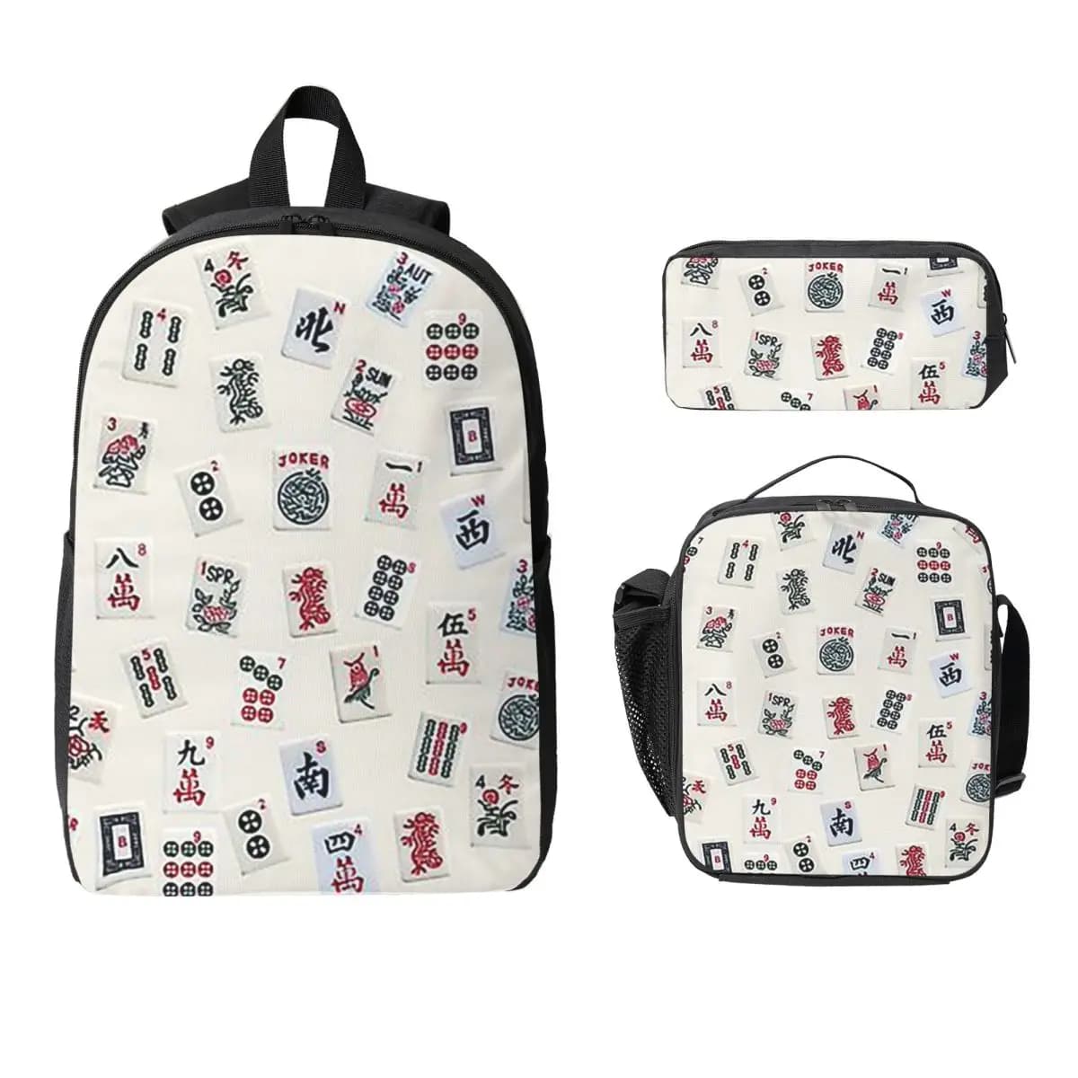 Mahjong Game Tiles Design Zaino Studente BookBag Borsa da scuola Borse a tracolla per computer Borsa da pranzo isolata 3ps Astuccio