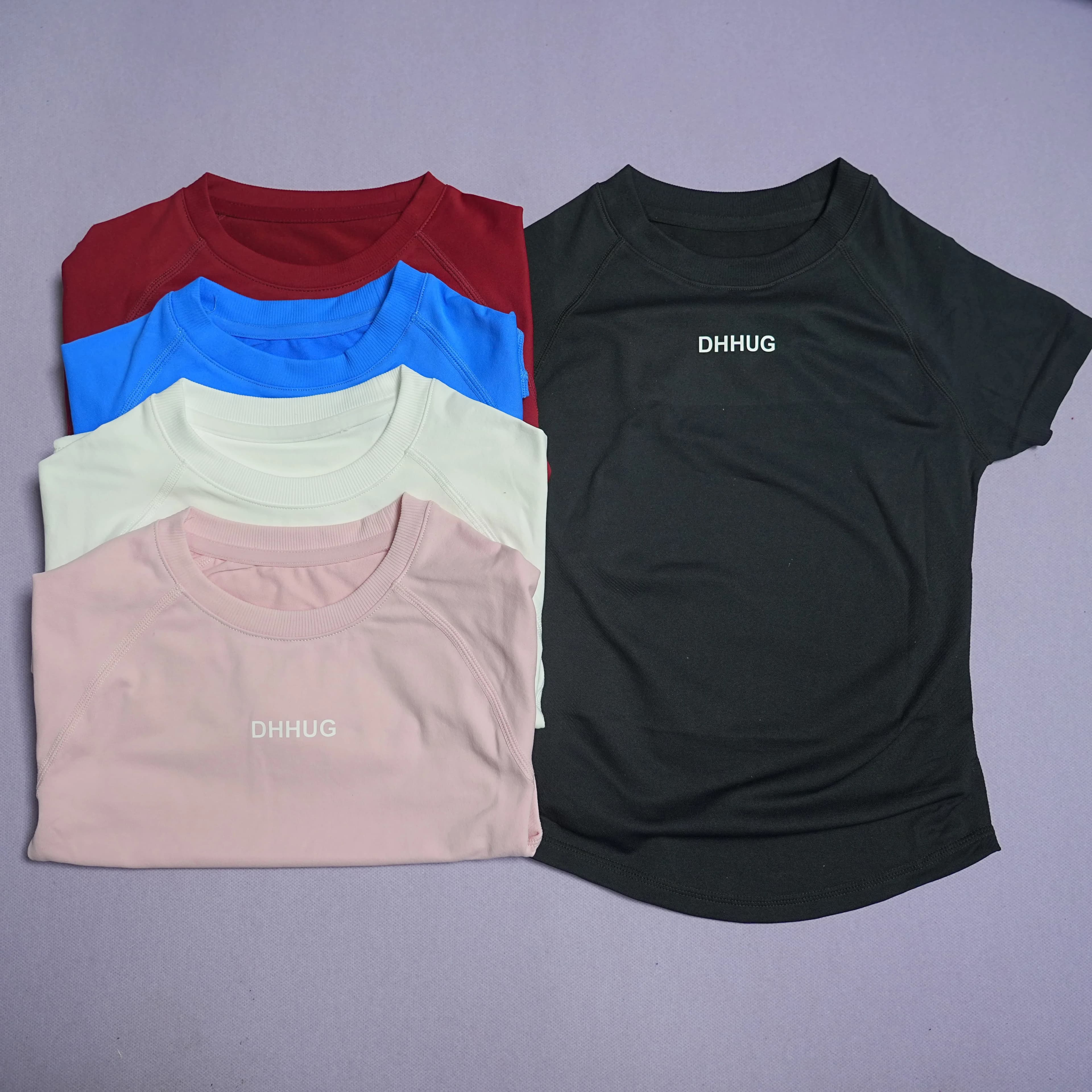 DHHUG T-shirt sportiva traspirante da donna, estiva, a maniche corte, girocollo, elastica, per corsa, palestra, yoga, fitness