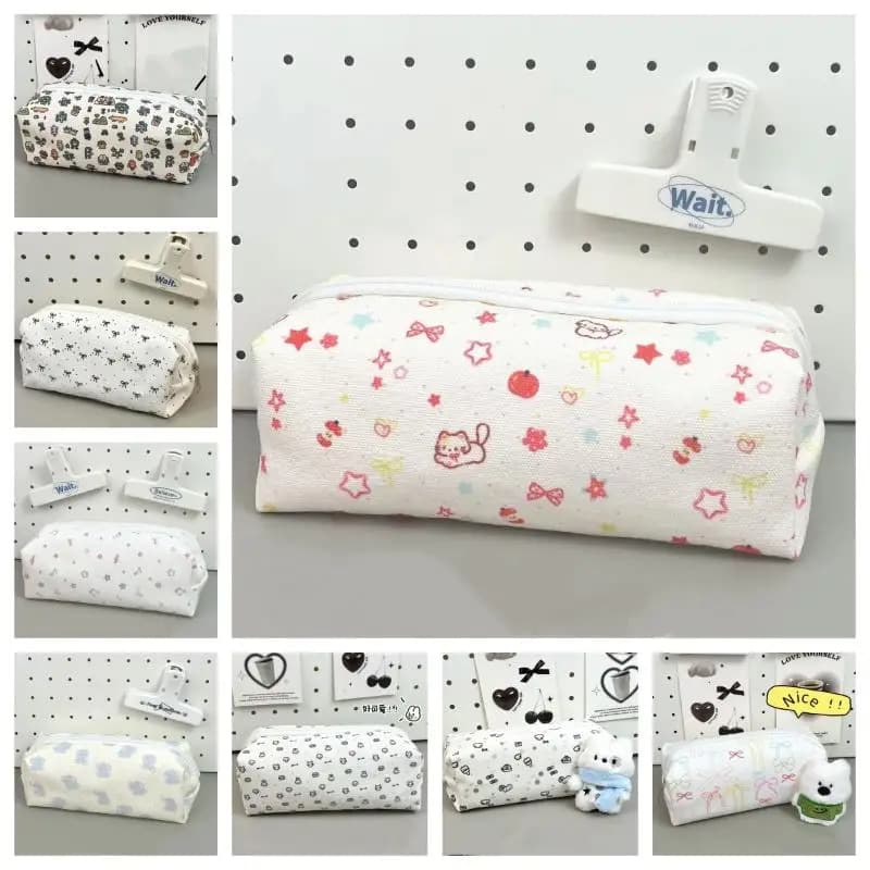 【W】Astuccio per matite con fiocco carino, gatto dei cartoni animati, astuccio di grande capacità, borsa portaoggetti multifunzionale, articoli di cancelleria per la scuola e l'ufficio, regali per studenti