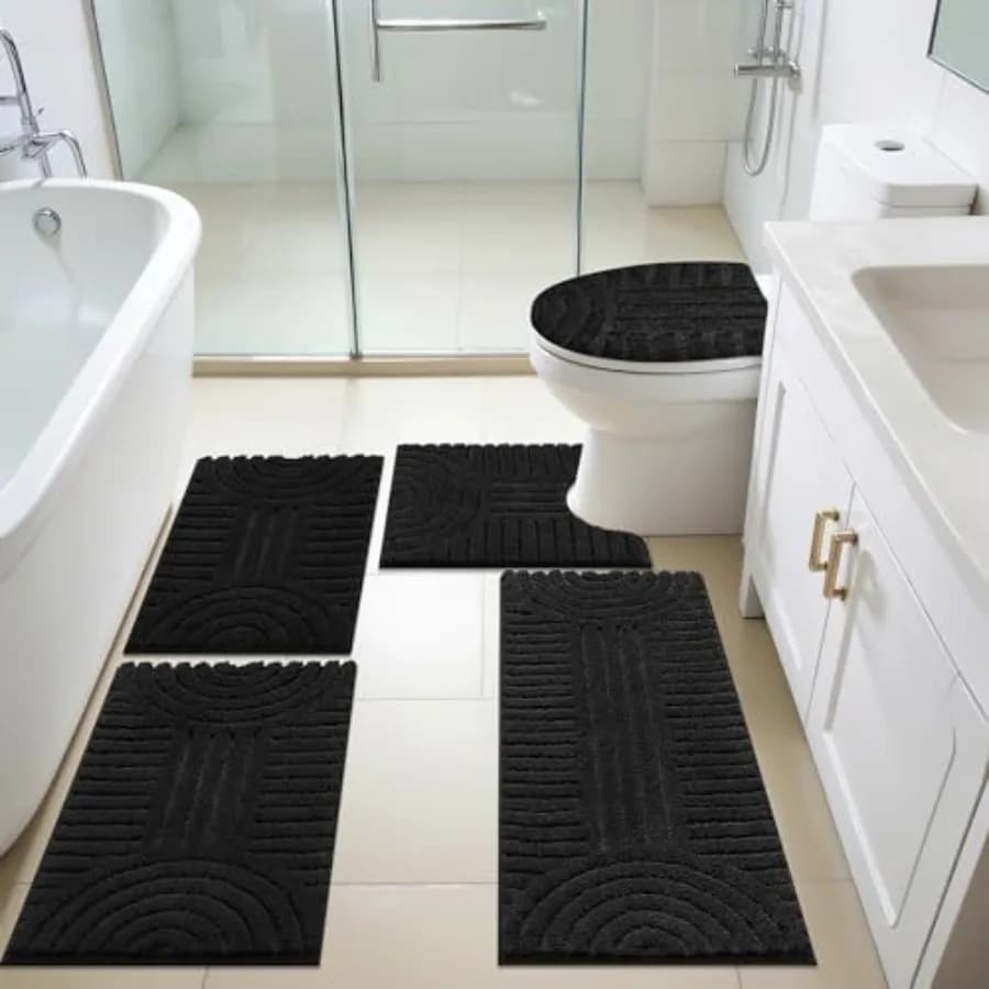 Set di Tappeti da Bagno 5 Pezzi Ultra Morbidi e Assorbenti in Microfibra con Tappeto Contorno a U, Copriwater e Tappetino Antiscivolo
