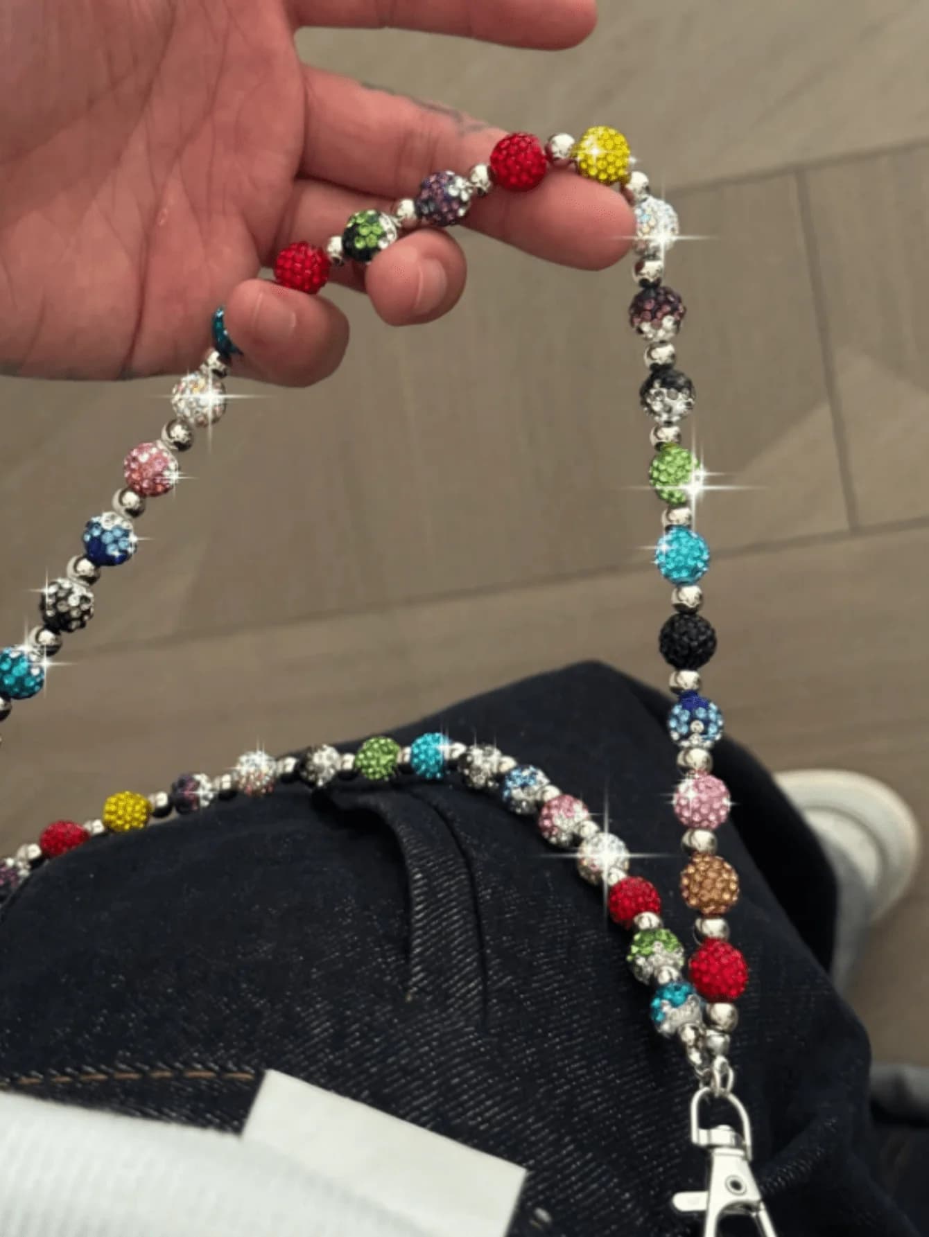 Pearl flower trouser chain wallet chain multi-layer metal pendant with artificial gemstones hip-hop punk style accessory for cas