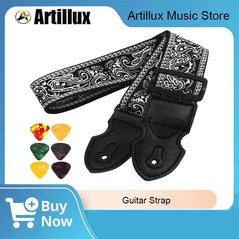 1Pc Guitar Strap with 6 Picks Adjustable Embroidery Guitar Shoulder Strap for Bass Acoustic Electric Guitar Parts & Accessories