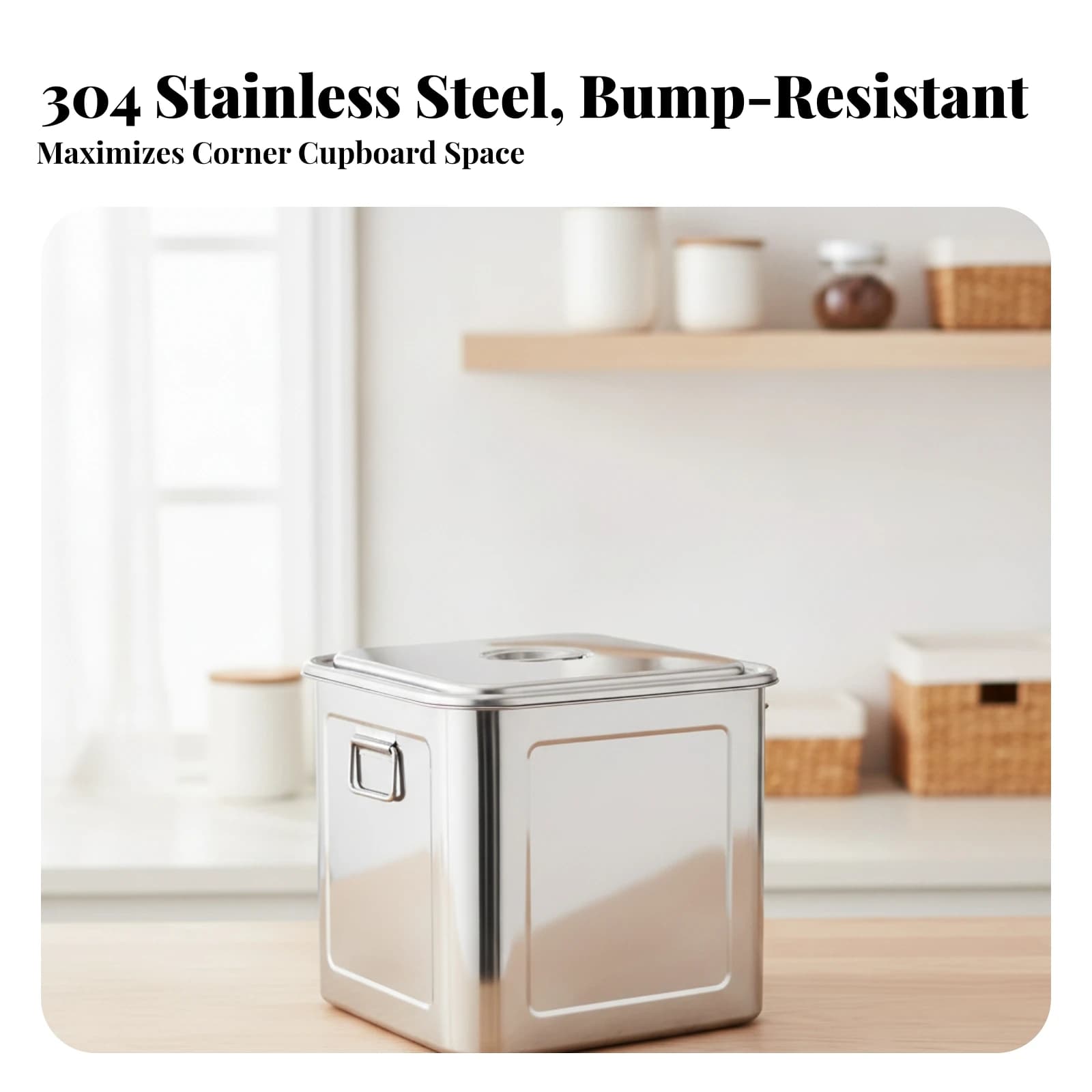Square Food Canister with Handles Long-Lasting Storage Container with Handle Metal Rice Storage Box Easy to Clean Metal Rice Box