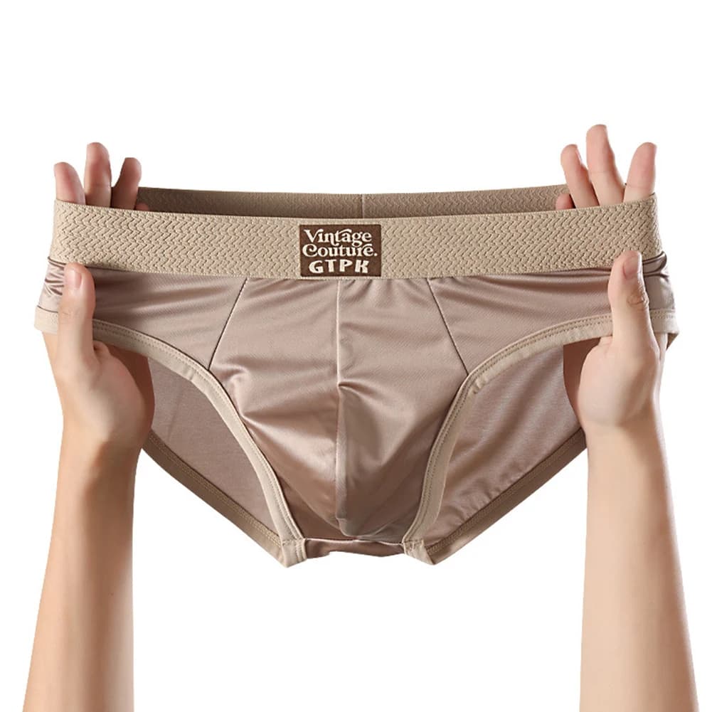 Fashion Casual Men Satin-like Breathable Ice Silk Underwear Briefs Quick Drying Underpants Soft Elastic Waist