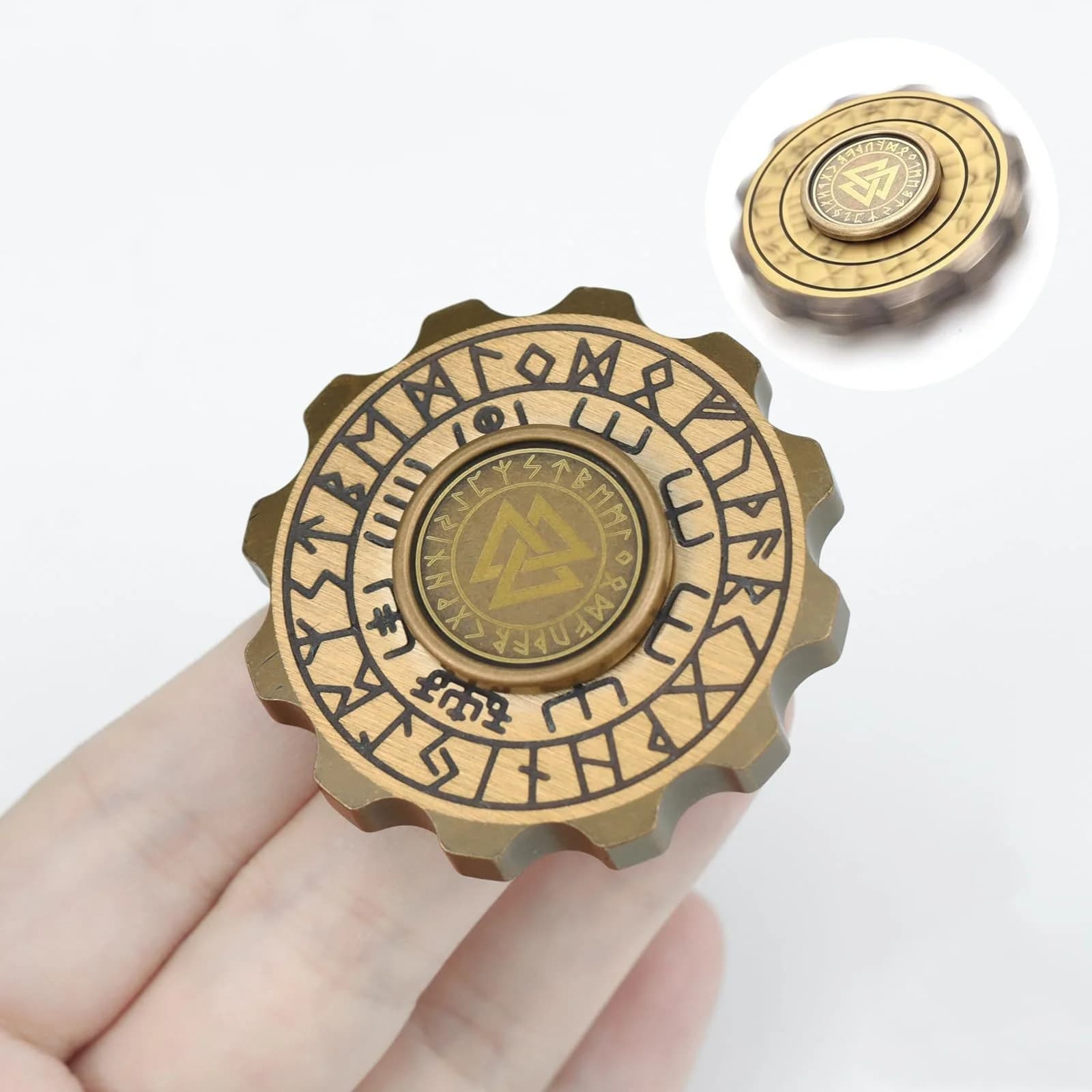 EDC Viking Pirate Fidget Spinner a Doppia Faccia in Ottone Retrò, Giocattolo Rotante Antistress per Dita, Divertente Regalo per Adulti