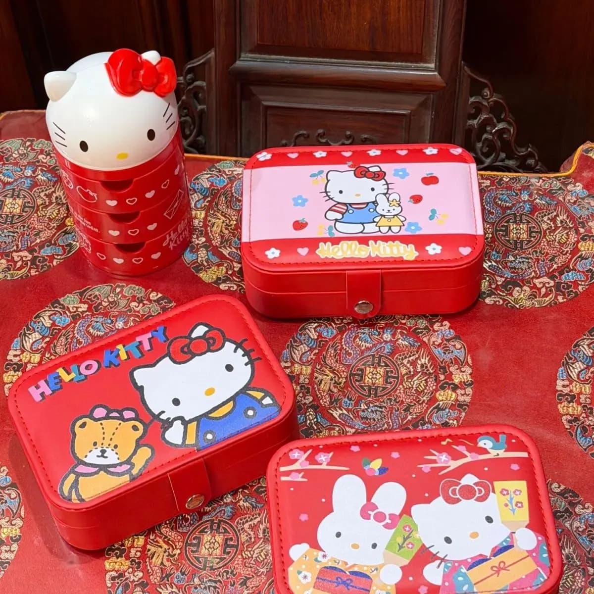 Scatola Portaoggetti Anime Hello Kitty, Organizzatore per Orecchini e Anelli con Coperchio Ribaltabile, Ufficiale Sanrio, Cartone Animato Kawaii, Nuovo