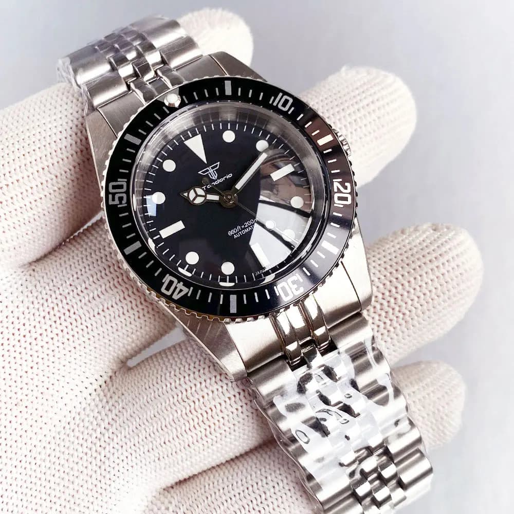 Tandorio Luminoso Vintage 38mm Bubble Sapphire NH35A 200M Impermeabile Automatico Movt Orologio subacqueo da uomo 120 clic Bracciale in acciaio