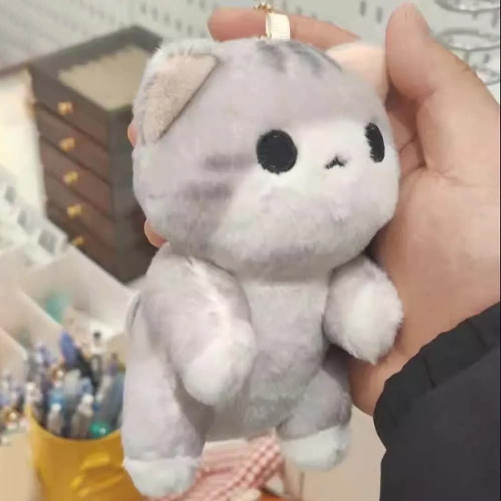 Keychain with soft gray cat shaped pendant, made of cotton PP and alloy, with key ring, polyester, cute animal shaped pendant, festival gifts