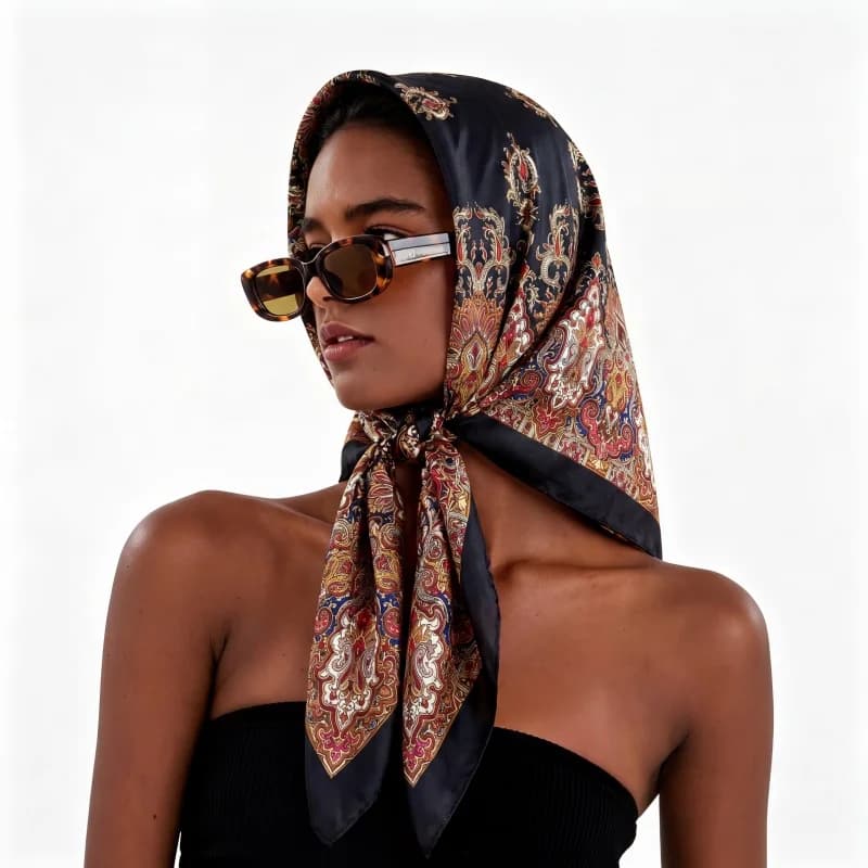Sciarpa in Raso di Lusso, Hijab Stampato, Turbante, Foulard Quadrato da Donna, Sciarpa da Collo, Sciarpa, Bandana, Fazzoletto Antivento, Fascia per Capelli, Copricapo
