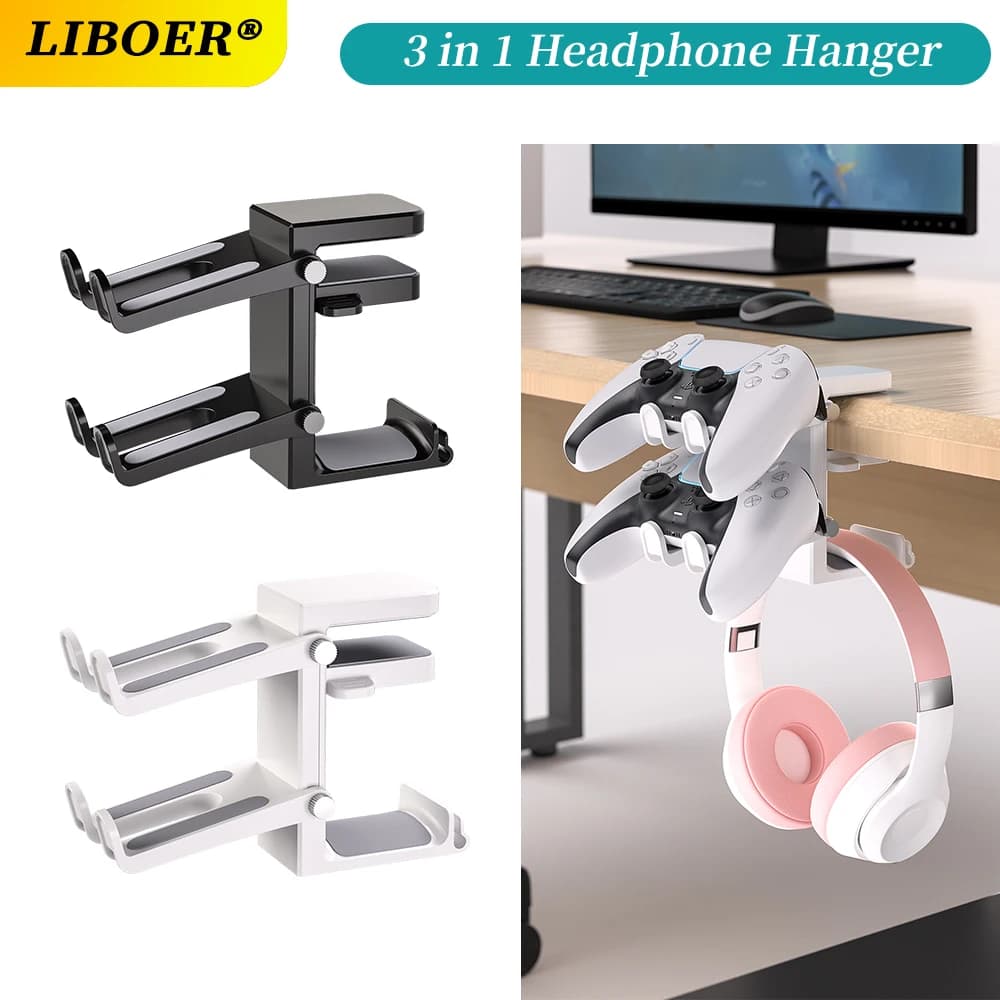 Universal support for headphones and adjustable game controller saves space rotation hook for headphone clamp with support for Controller