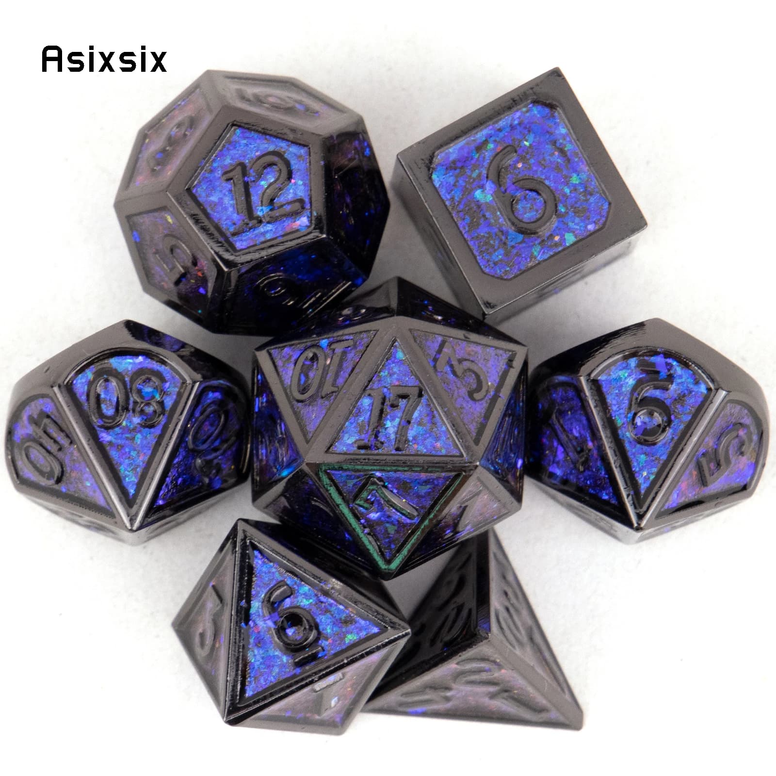 Set di 7 Dadi in Metallo Standard Nero e Viola, Dadi Poliedrici in Metallo Solido Adatti per Giochi di Ruolo, Giochi da Tavolo e Giochi di Carte
