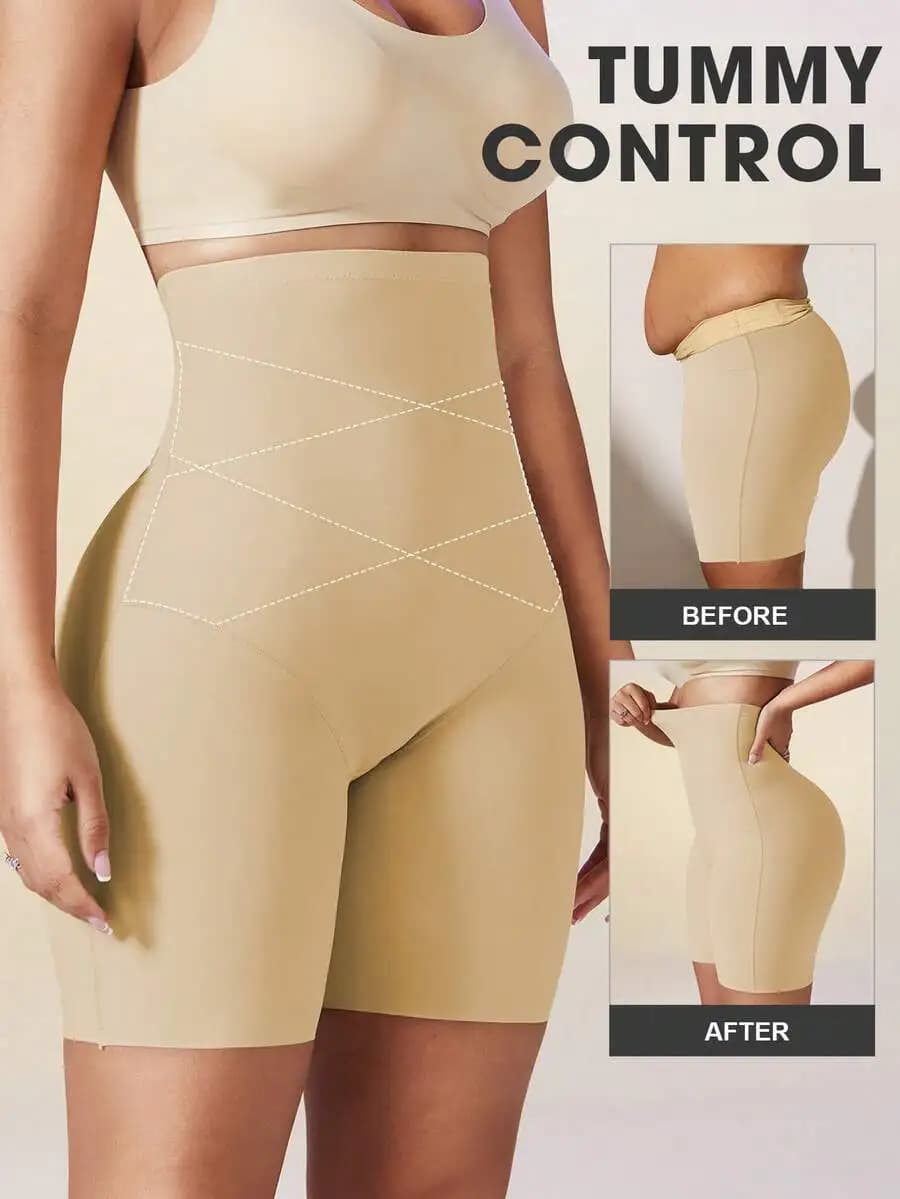 Pantaloncini modellanti da donna a vita alta senza cuciture con controllo della pancia, effetto push-up e effetto pancia piatta