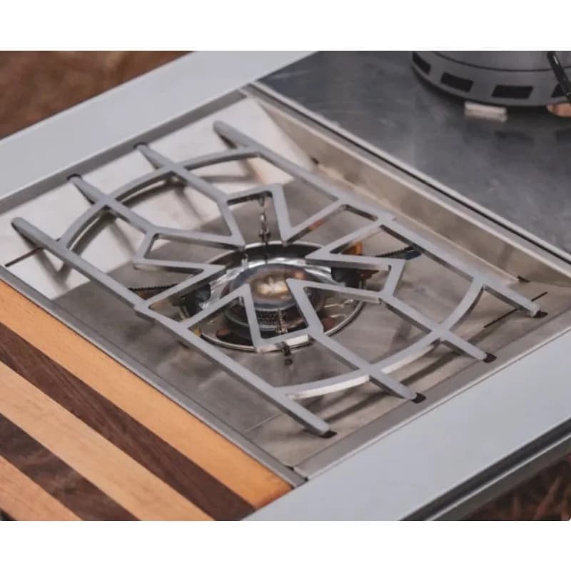 Outdoor Camping Stove Rack, GS450 Modified Accessories，Stainless Steel Snowflake Style Stove Frame, Silver Black