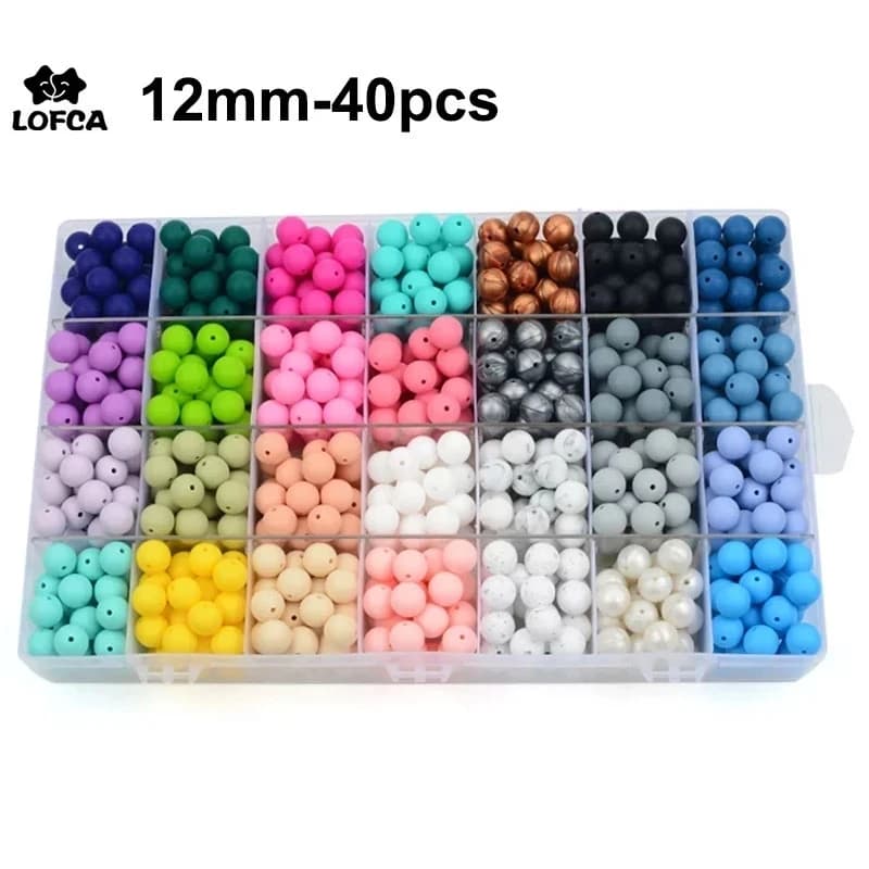 LOFCA 40 pz 12mm Perle di Silicone Dentizione Masticare Perline Food Grade Massaggiagengive Collana BPA Libero Gioielli Fai Da Te Bambino Massaggiagengive Giocattolo Ciuccio