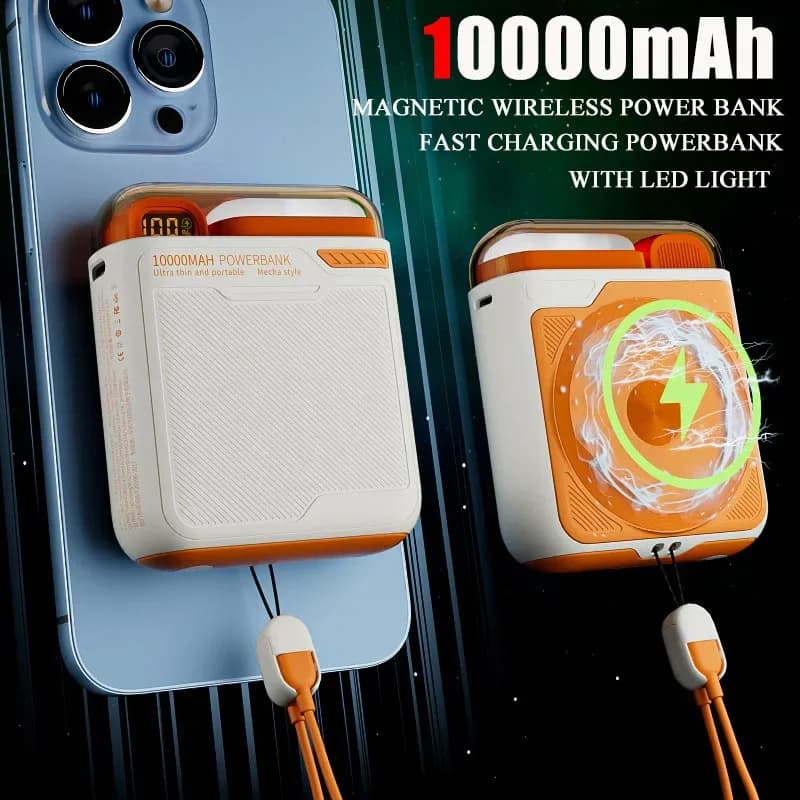 10000mAh Magnetic Wireless Power Bank With Stand USB-C Cable PD20W Fast Charging External Battery Powerbank for iPhone 14 Xiaomi