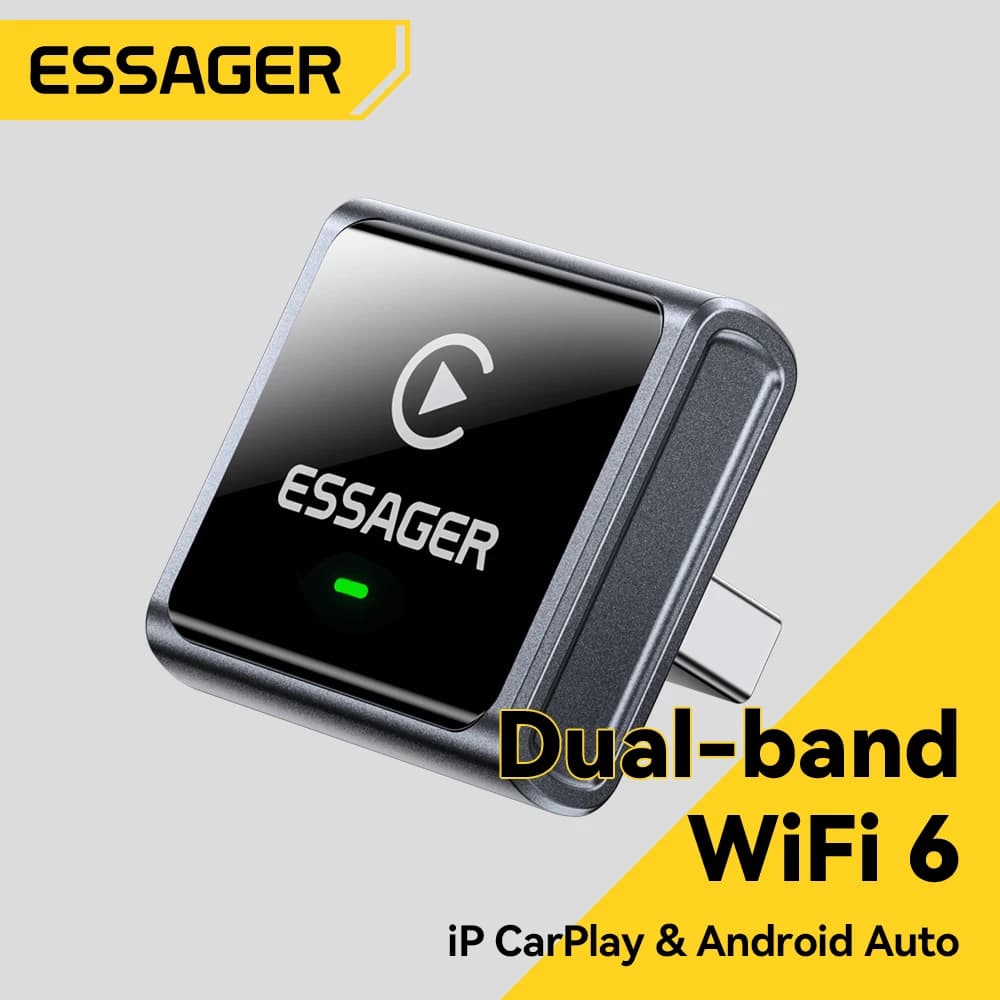 Essager USB Wireless CarPlay Android Auto Adapter WiFi6 Dual Band Auto Pairing Mini Design Plug & Play Car Smart Converter Box
