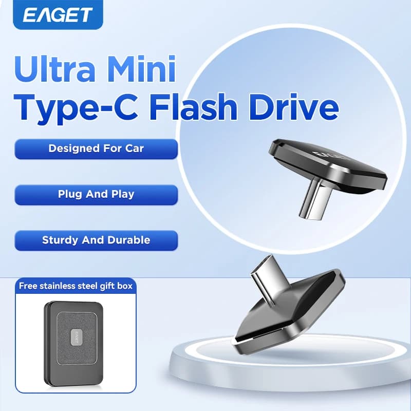 EAGET 8GB/16GB/32GB/64GB Mini Car Type-C USB 2.0 Flash Drive Plug & Play per Dashcam Mobile Mac PC Guida in auto