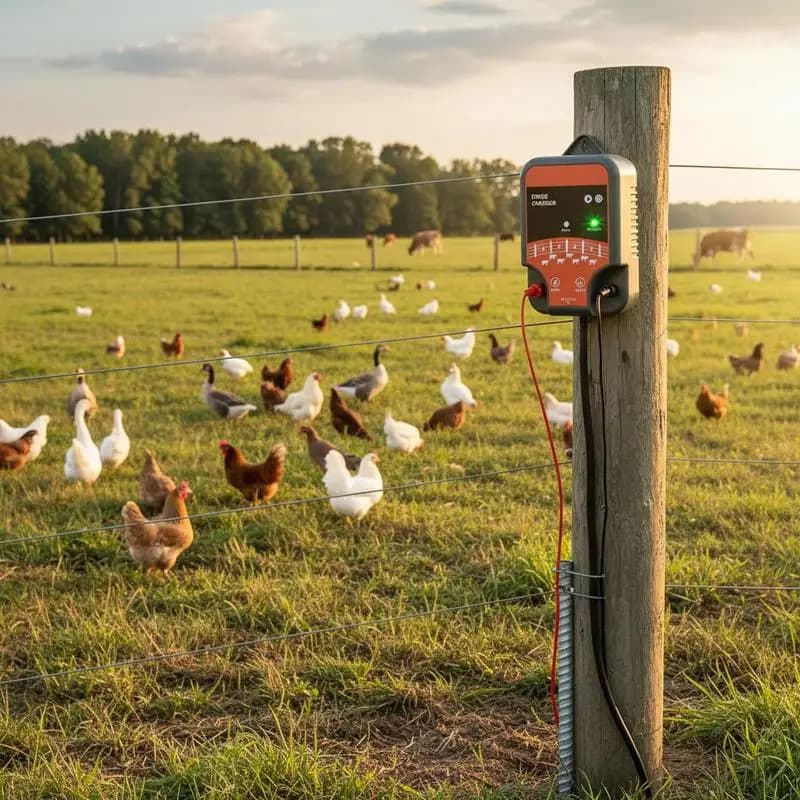 Livestock Energizer 10kV 2J For Farm Ranch Pasture, LED Indicator 1.86 Miles Range Plug-in Animal Barrier AC DC Power Supply Control System Indoor Outdoor Use 110-240V Connection