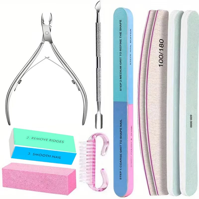 10Pcs Nail Art Set Grit Professional Files Buffer Sponge Block Brush Nail Scissors Kit With Cuticle Nipper Pushers for Women
