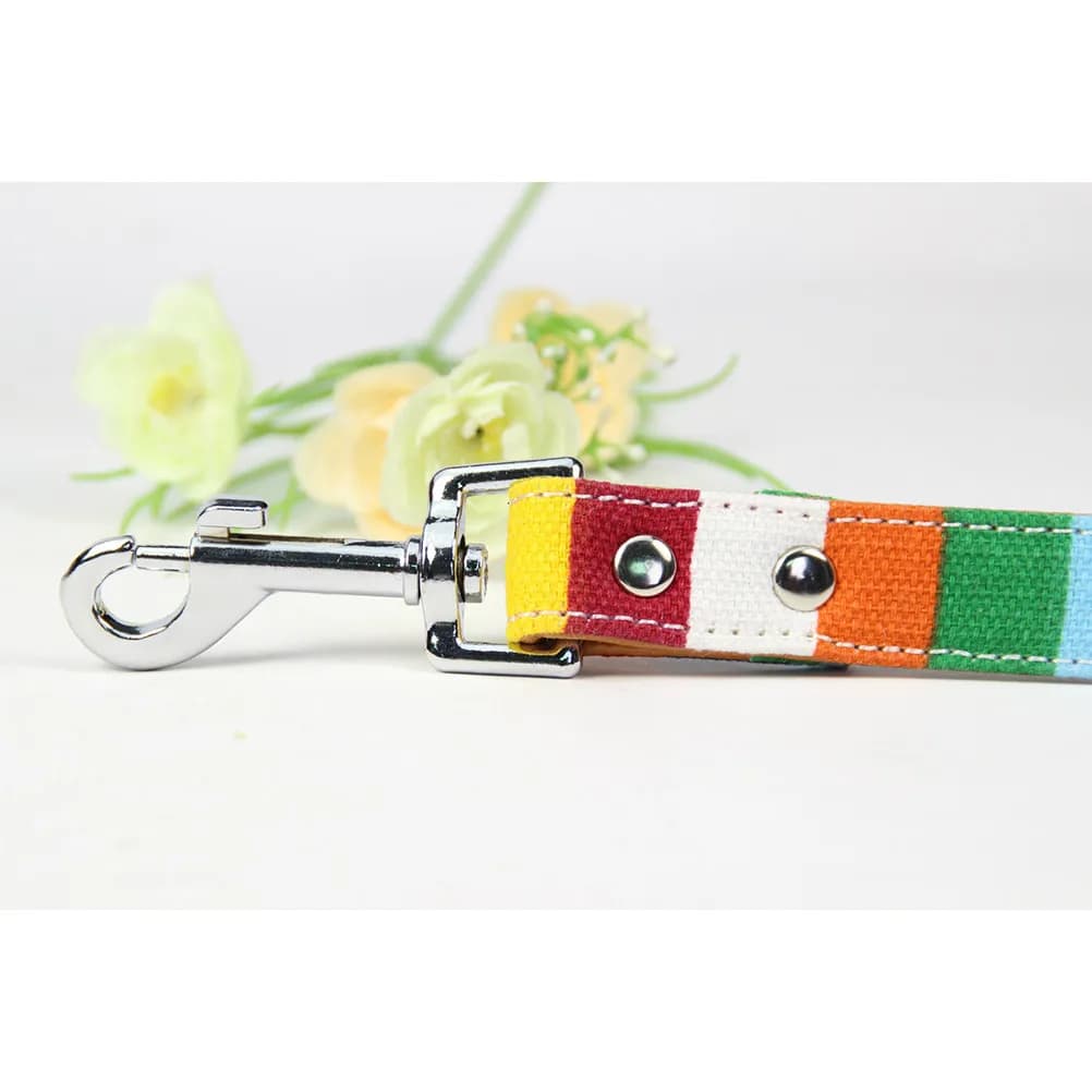 Pet Lead Leash Rainbow Striped Canvas Colorful Handle Long Dog Training Leash Everyday Walk Party Use Pet Training Lead