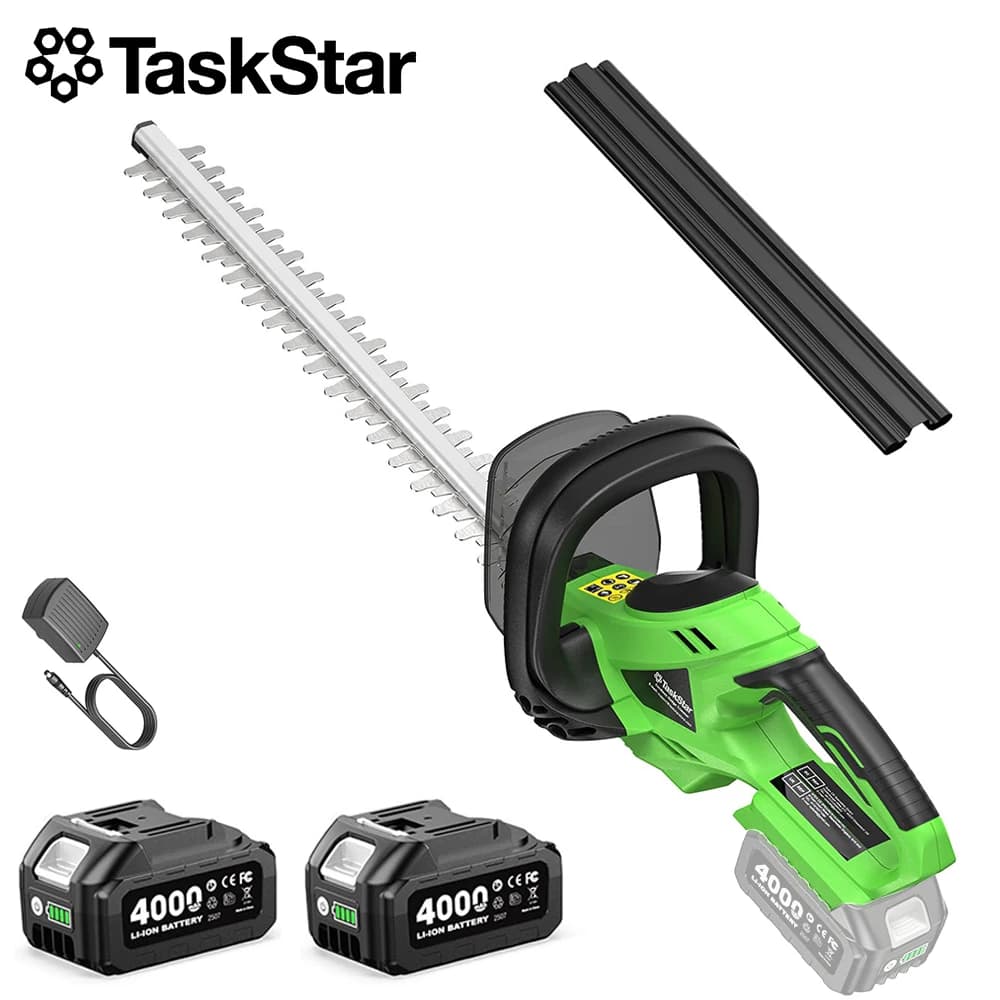 TaskStar Cordless Hedge Trimmer 20V Brushless Electric Bush Pruner with Double Edge Blade Length 550mm, 2*4.0Ah Battery Powered Garden Power Tool for Makita 18V Battery Pin