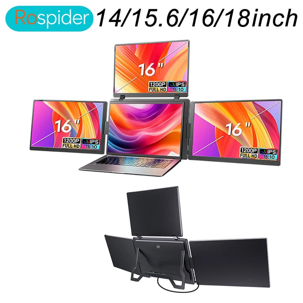 Monitor LCD retroilluminato portatile a triplo schermo Display FHD Schermo secondario collegato al notebook con 1 cavo di prolunga per schermo secondario