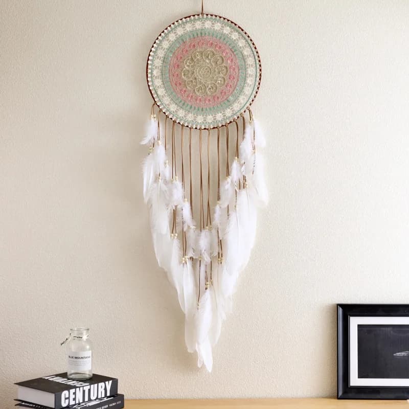 Braided Round Dream Catcher with Feather Fringe Home Bedroom Decor Inventory Hanging Craft Dream Catcher
