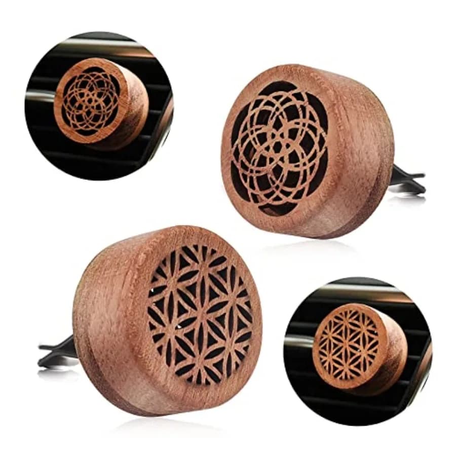Diffusore di Aromi per Auto 2-in-1 e Deodorante, Mini Diffusore Portatile in Legno con Pietra Lavica, Clip per Oli Essenziali, 2 Canali