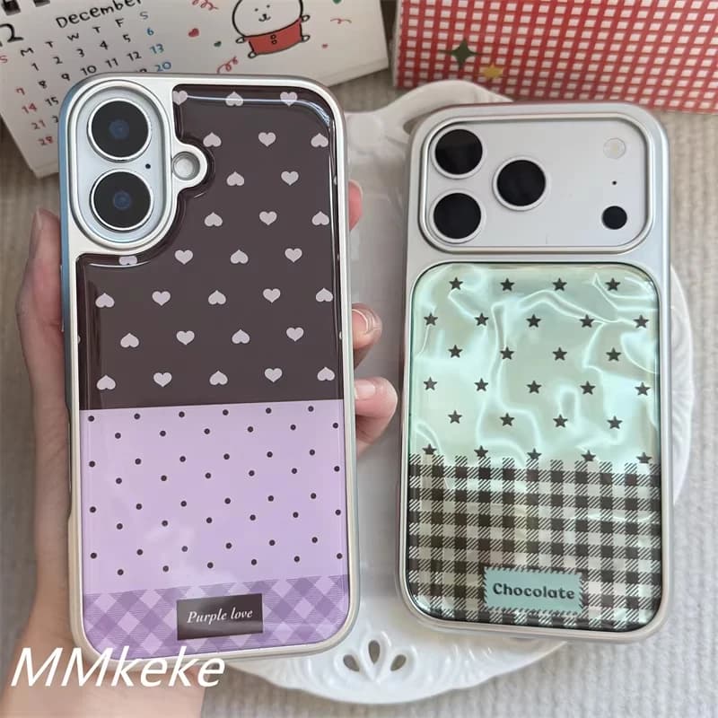 Custodia per telefono in resina di tendenza con stelle verdi, cuori viola e pois a onda, stile Y2K, per iPhone 17 Air 16 15 14 13 12 11 Pro Max