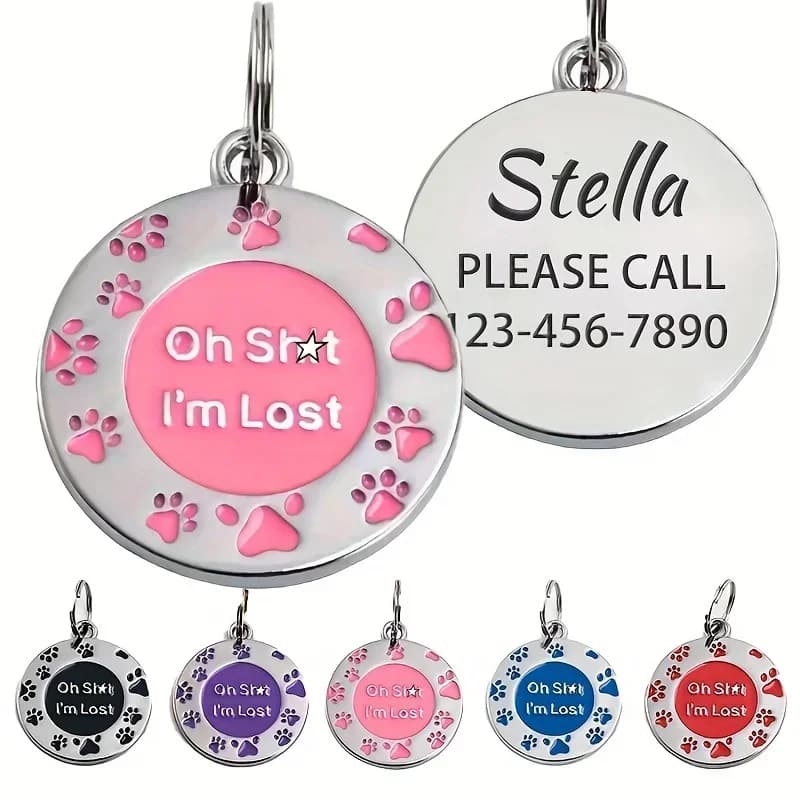 Etichetta per animali domestici con stampa zampa glitterata personalizzata per cani Personalizza nome e numero di telefono Collare anti-smarrimento per accessorio per animali domestici da passeggio all'aperto