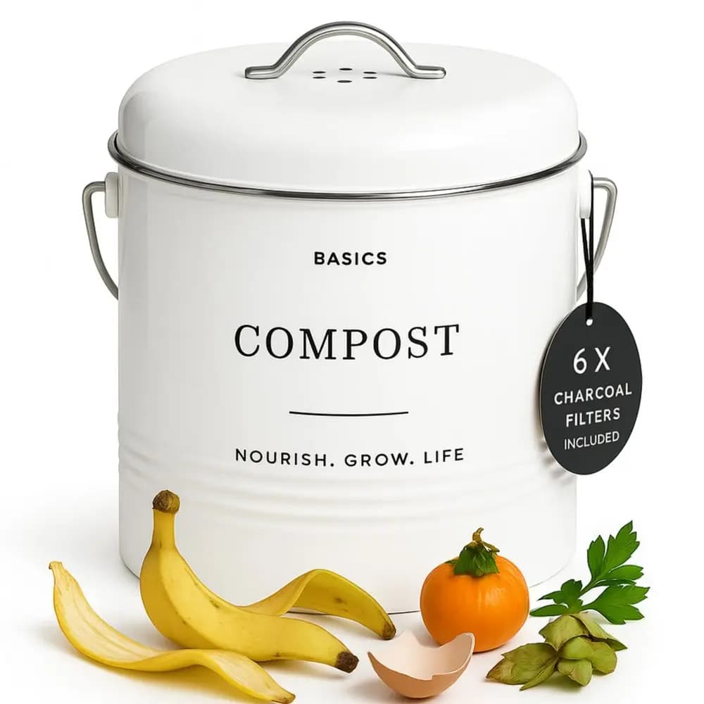 Contenitore per Compost da 1,3 Galloni, Bidone da Cucina Stile Rustico con Coperchio, Inodore, per Rifiuti Alimentari con 6 Filtri al Carbone E
