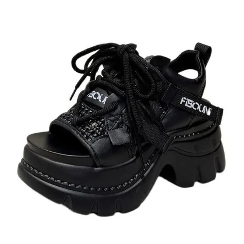 Summer Women Chunky Sandals Leather High Platform Trainers Breathable Casual Slippers 2026 Shoes Woman 9CM Heels Wedge Sneakers