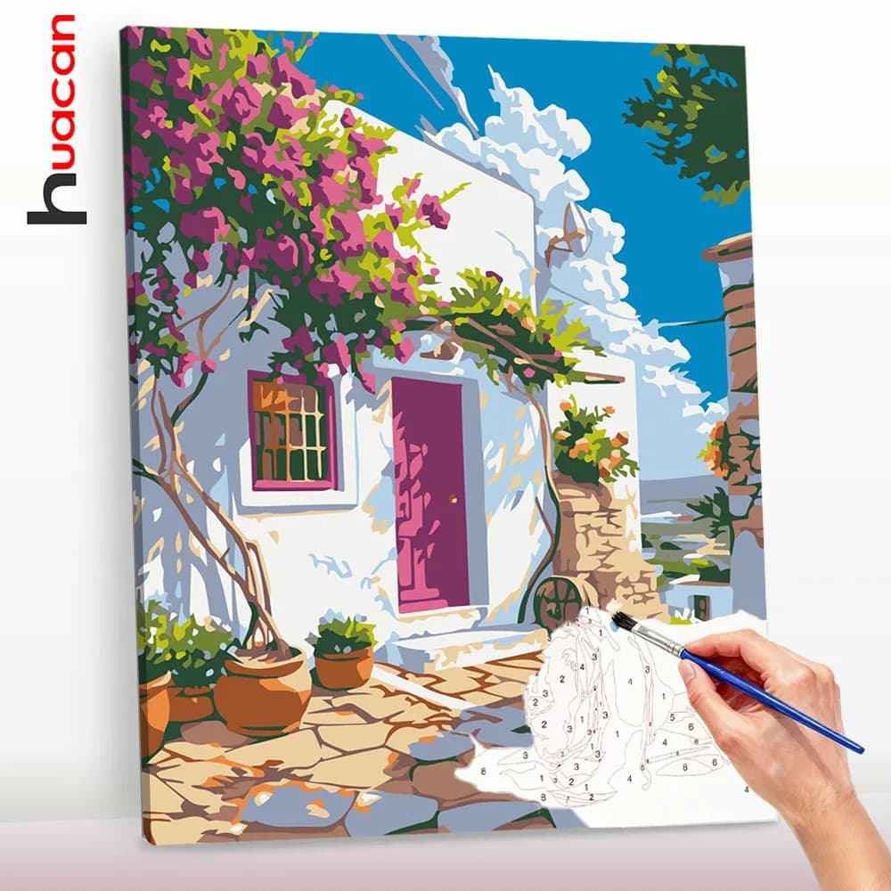 Huacan Paint By Numbers Landscape DIY Oil Painting By Numbers New Arrivals House Handmade Gift