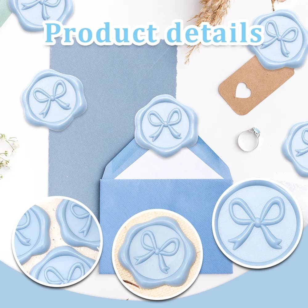 3D Bow Wax Seal Stickers-30 Pcs Smog Blue Self-Adhesive Seals Stickers,for Wedding Invitations,Gift Wrapping Decals,Envelopes