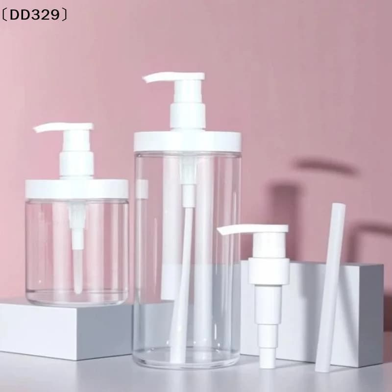 Pump Bottle Dispenser Plastic Refillable Bottles Wide Mouth Style Refillable Empty For Travel Shower Soap〔DD329〕