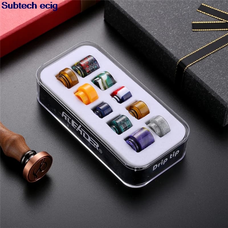 Autentico Aleader resina epossidica PEI cera d'api Drip Tip Kit foro largo 810/510 filo pelle di serpente griglia arcobaleno funghi bocchino