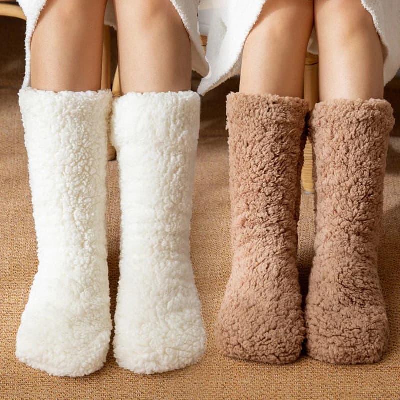 1 paio di calzini da pavimento in cashmere termico intrecciato invernale addensato calzini da pavimento in velluto tinta unita calzini da pavimento antiscivolo2030