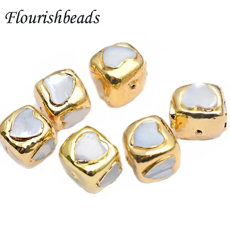 10pc Gold Plating Natural White Heart Shell Pelar Cubic Heart Round Shape Beads For Necklace Bracelet Jewelry Making
