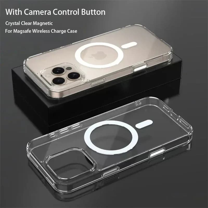 Con pulsante di controllo della fotocamera Custodia in acrilico trasparente per custodia Magsafe per iPhone 16 Pro Max 16Plus Cover antiurto con ricarica wireless magnetica