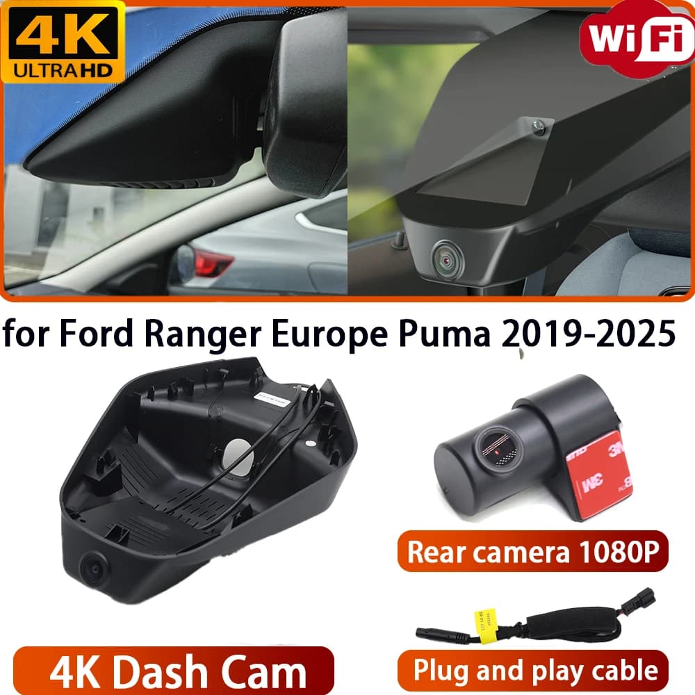 for Ford Ranger Europe Puma 2019-2025 Video Recorder 4K DVR Dash Cam Wifi Camera 170° Wide Angle Loop Recording Plug & Play