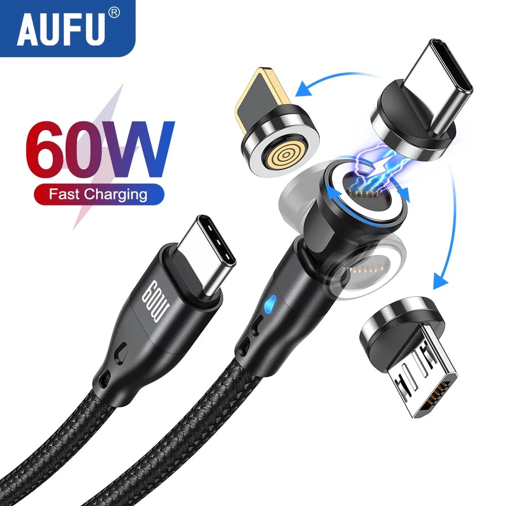 Cavo magnetico AUFU PD 60W Cavo da tipo C a USB C Cavo magnetico USB tipo C a ricarica rapida per iPhone MacBook iPad Xiaomi Samsung