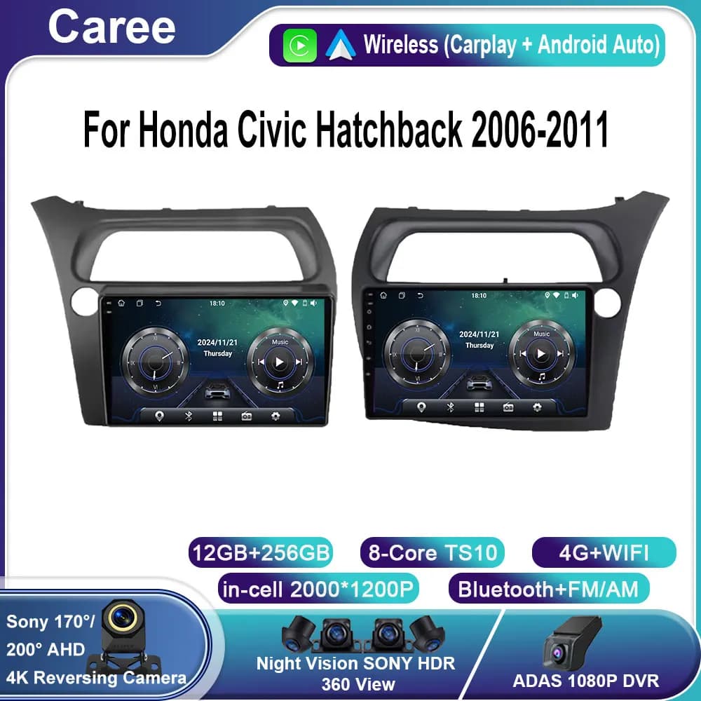 Android 15 For Honda Civic Hatchback 2006-2011 Autoradio Carplay Android Auto Multimedia 4G WIFI GPS Navigation Stereo